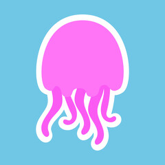 Pink jellyfish. Sea jellyfish. Summer. Blue background. Vector illustration. EPS 10.