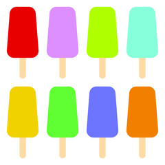 Set of multicolored ice cream. Colorful ice cream on a stick. Icon. Vector illustration. EPS 10.
