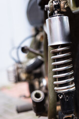 close up of retro bike, vintage motorcycle, absorb system