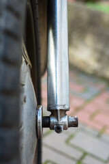 close up of retro bike, vintage motorcycle, brake system