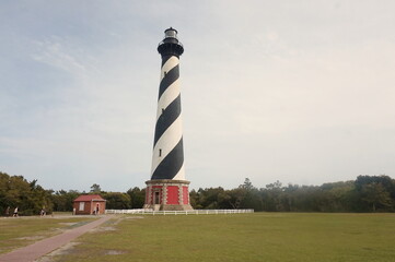Full Black, White, Red Hatteras Lighthouse in Sunlight