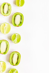 summer pattern with fresh kiwi white background top view mock up