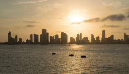 city skyline at sunset