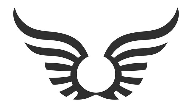 Winged badge. Wings in flight emblem with waving stripes