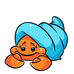 small crab shell character marine cartoon illustration