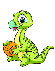 little dinosaur basketball ball sport game cartoon illustration