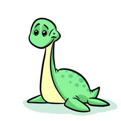 Little cute dinosaur plesiosaur cartoon illustration