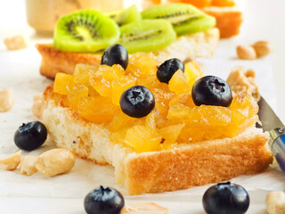 Toasts with fruits and berries
