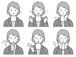 スーツを着た高齢女性の色々な表情