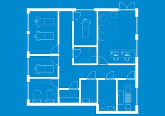 Architectural Hand Drawn Floor Plan gym. Blueprint. Studio Apartment. Floor plan blueprint.