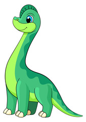 Brontosaurus character. Happy smiling dinosaur. Green dino