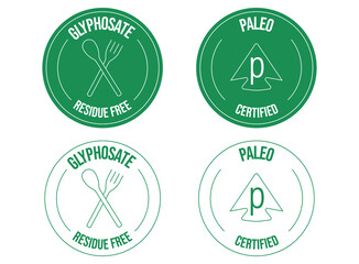 glyphosate residue-free, paleo certified icon vector illustration 