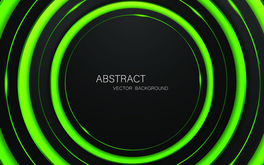 Abstract black and green circle shape with green glowing lines. vector illustration
