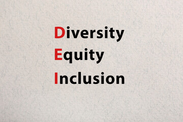 Abbreviation DEI - Diversity, Equity, Inclusion on white background