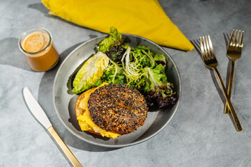 Everything Bagel Breakfast Sandwich with Espresso and Bright Roses 
