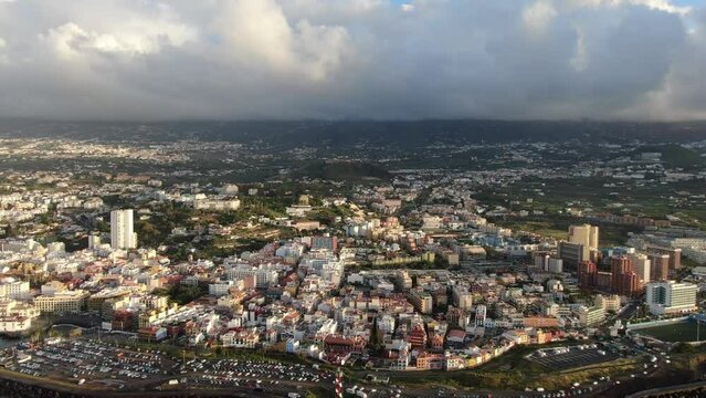 Aerial shot of Puerto de la Cruz, city in Tenerife, Canary Islands, Spain
