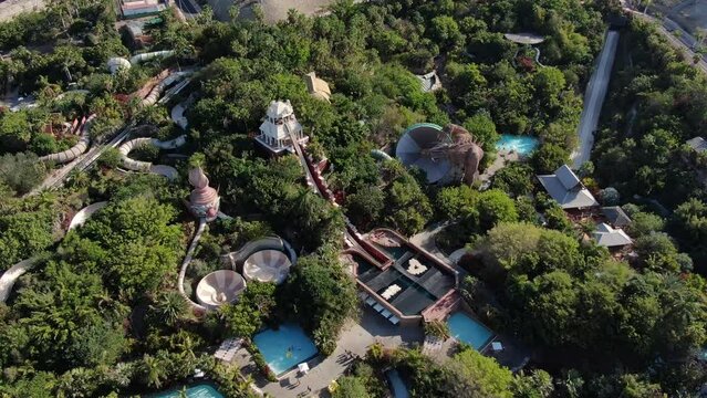 Drone over Siam Park (water park in Costa Adeje, Tenerife, Canary Islands)