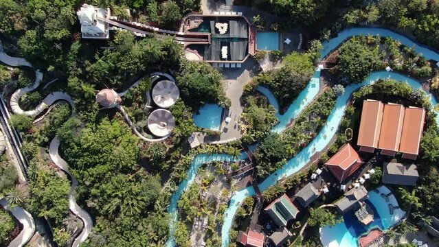 Top-down aerial view of Siam Park, Costa Adeje, Tenerife, Canary Islands, Spain