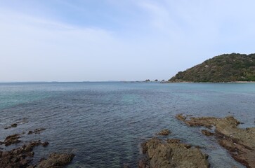 A view of the seashore at Uga in Toyoura-cho Town in 
 in Shimonoseki City in Yamaguchi Prefecure in Japan 日本の山口県下関市豊浦町宇賀の海岸風景