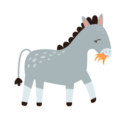 Childish cartoon donkey. Farm animal. Vector illustration