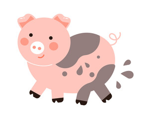 Cartoon childish pig. Farm animal. Vector illustration