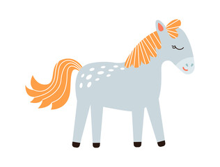 Cartoon childish horse. Farm animal. Vector illustration