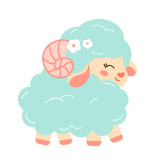 Cartoon childish lamb. Farm animal. Vector illustration