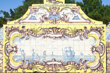Painted tiles along the the tiled Canal, Royal Summer Palace of Queluz, Lisbon Coast, Portugal