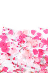 Valentine day or wedding banner with copy space, with pink hearts on a white background, a design for a greeting card or invitation
