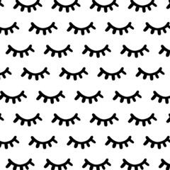 Black and white eyelash pattern. Simple outline eyes background