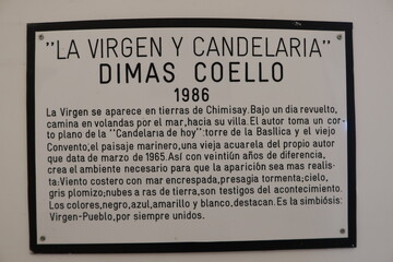 Candelaria, Tenerife, Canary Islands, Spain, March 8, 2022: Text by Dimas Coello on a poster in a room of the Basilica of Candelaria in Tenerife. Spain
