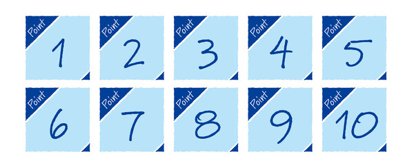 1〜10　POINT　ラフでかわいい手書き風　数字アイコンセット（ブルー）
