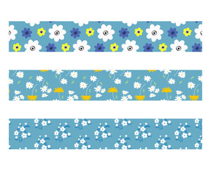 北欧風花柄の帯イラストセット（水色）