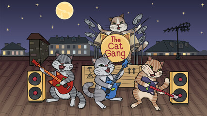 Cats on the roof of the house staged a rock concert.