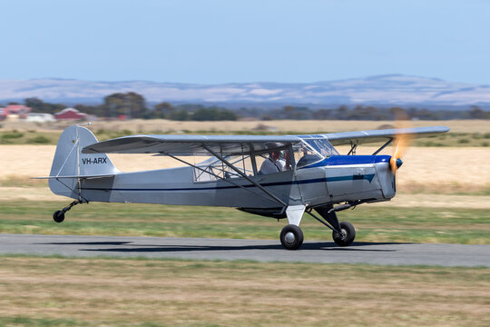 Lethbridge, Australia - November 23, 2014: Vintage 1945 Auster single engine light aircraft VH-ARX.