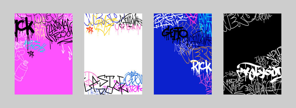 Set of posters graffiti tag street art style. Vector illustration. 
