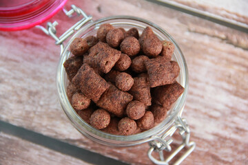 children's dry chocolate breakfast in a glass jar