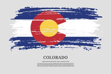 Foto op Canvas Colorado flag with brush stroke effect and information text poster, vector © gladder