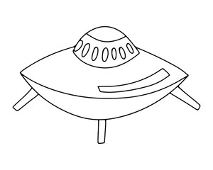 The flying saucer is drawn with a black outline. Icon, doodle, flying machine