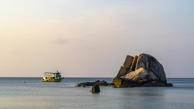 Time lapse of morning sunrise at Tanod bay of Koh Tao in Surat Thani, Thailand