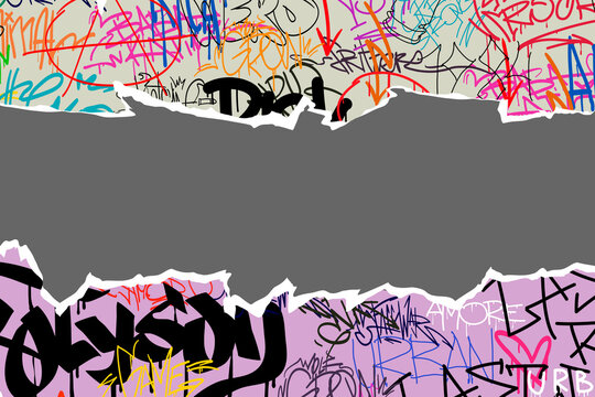Graffiti on torn paper. Border frame grunge style. Creative art design poster backgrounds. Vector illustration. 