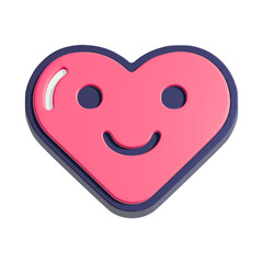 Happy heart smiley face 3d illustration. Cartoon heart character isolated on white background.