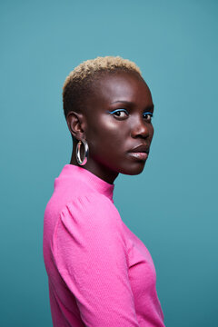 Serene African woman with short hair