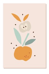 Apple card. Abstract natural poster in pastel colors. Paper clipping elements. Summer tropical background with apples. Hand-drawn apple For poster, banner, cover, social networks, postcards, printing