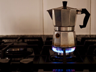 moka pot on a gas hob