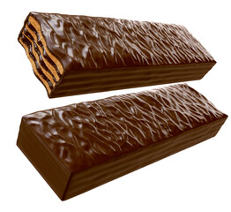 Chocolate coated on Crispy wafer, Design for Packaging Concept, with Clipping path 3d illustration