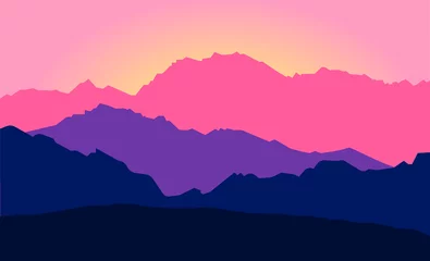 Fotobehang bergen silhouetten bij zonsopgang in kleur © Svetlana kuznetcova