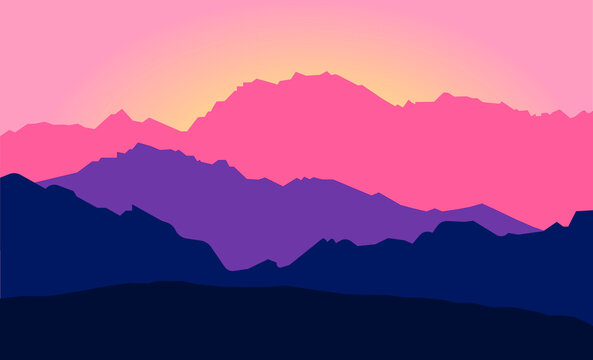 mountains silhouettes at sunrise in color