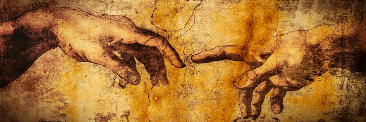 Closeup of an ancient painting of hands