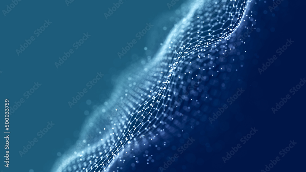 Poster abstract chain of hexagonal shapes. data technology background. 3d rendering.